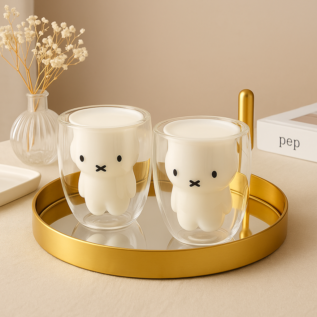 Miffy 8oz Double Wall Glass Set β Keeps Drinks Hot or Cold | Set of 2 Cute Giftable Cups