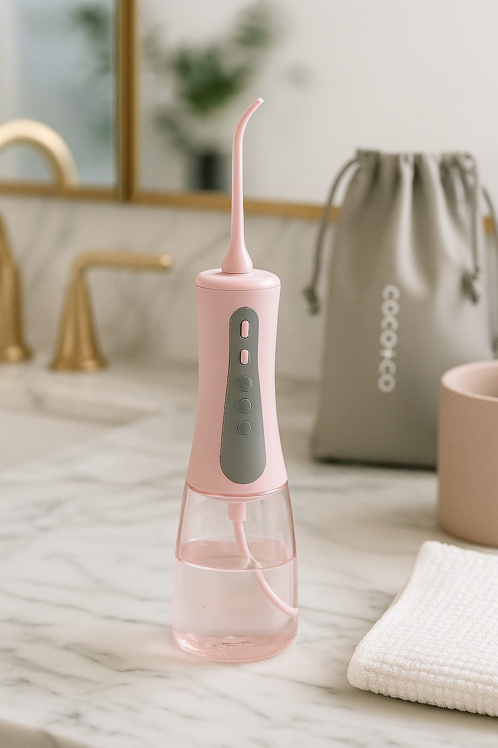 Rechargeable Cordless Water Flosser – 5 Modes + Travel Bag (Pink)