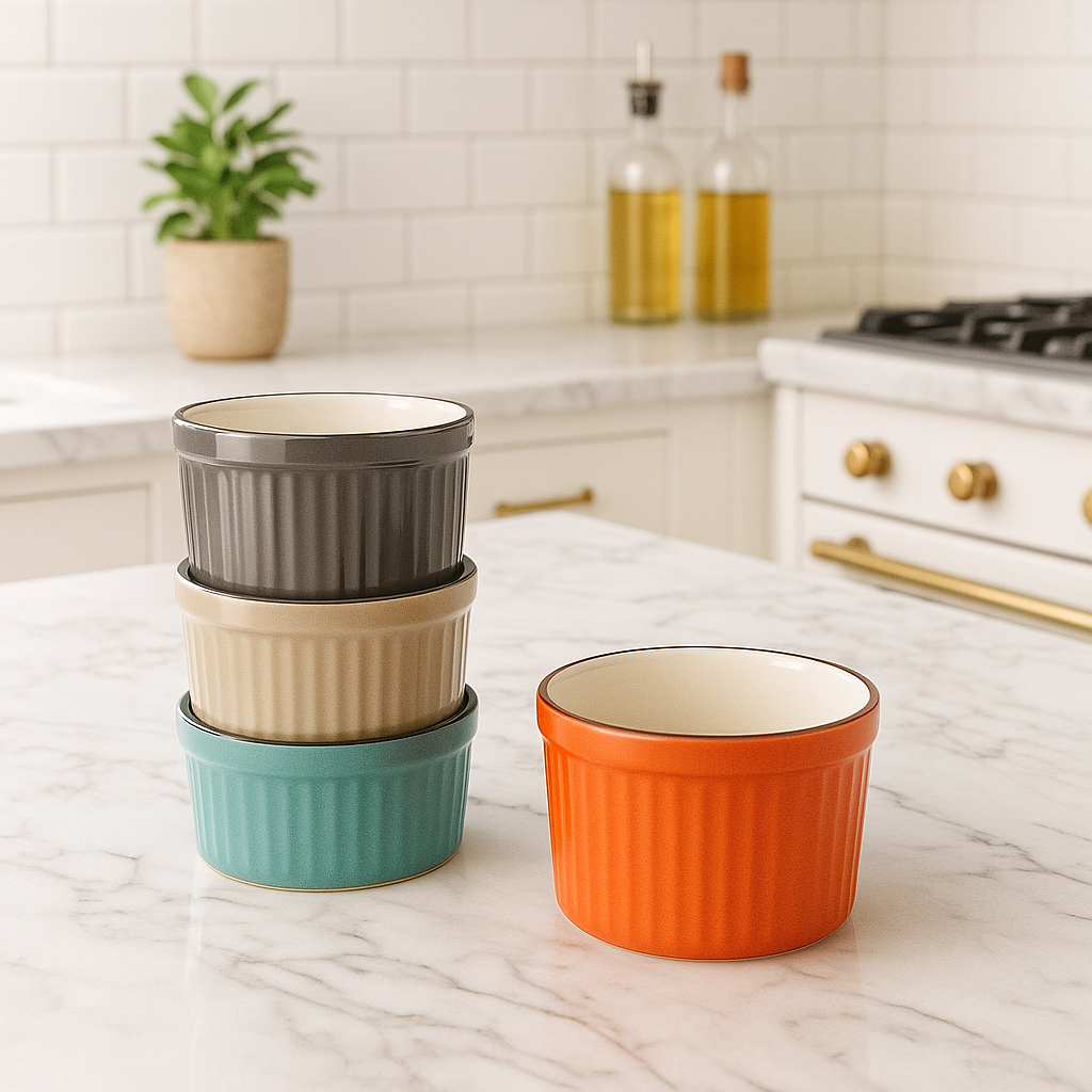 Colorful Ceramic Ramekins – 6pc Set (6oz) | Oven Safe Mini Bowls for Creme Brulee, Dips, Ice Cream & More