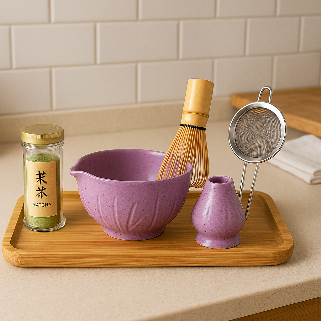7-Piece Japanese Matcha Tea Set β Purple Ceramic Bowl & Whisk Kit by DWEIHKBUY