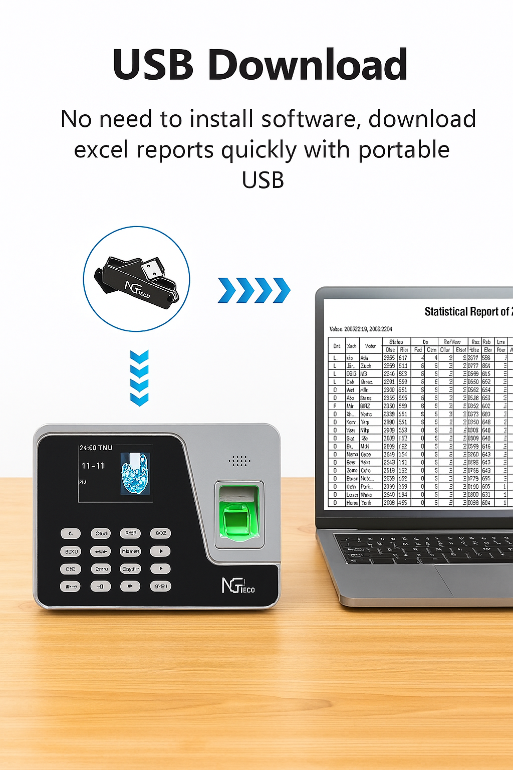 NGTeco Standalone Time Clock β Fingerprint & PIN, No Monthly Fee