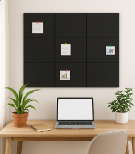 Large Self-Adhesive Felt Cork Board Wall Tiles β 12-Piece Set (Black, 47β x 35β)