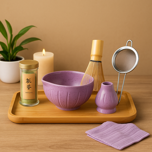 7-Piece Japanese Matcha Tea Set – Purple Ceramic Bowl & Whisk Kit by DWEIHKBUY
