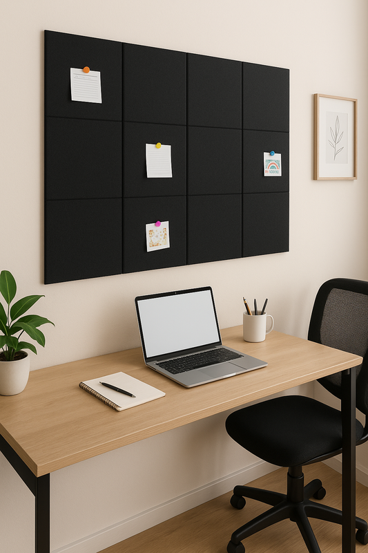 Large Self-Adhesive Felt Cork Board Wall Tiles – 12-Piece Set (Black, 47” x 35”)