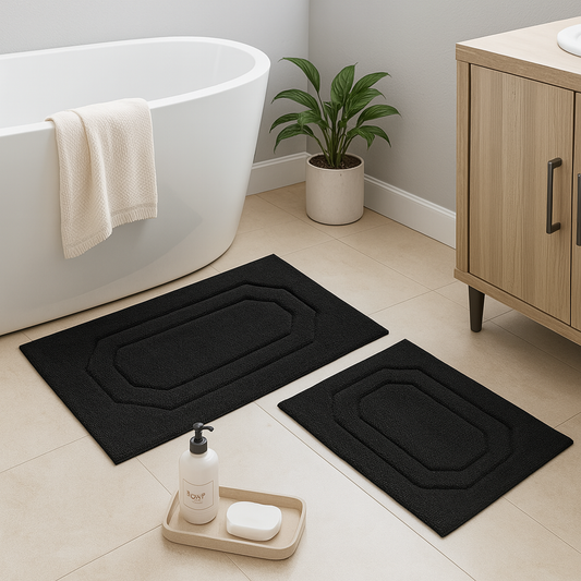 Steppin' Soft: Luxe 2-Piece Black Bathroom Rug Set