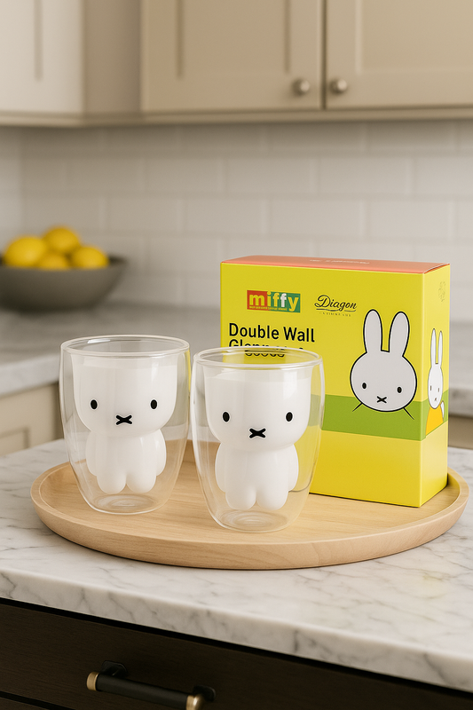 Miffy 8oz Double Wall Glass Set – Keeps Drinks Hot or Cold | Set of 2 Cute Giftable Cups