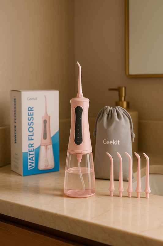 Rechargeable Cordless Water Flosser – 5 Modes + Travel Bag (Pink)