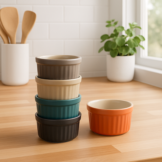 Colorful Ceramic Ramekins – 6pc Set (6oz) | Oven Safe Mini Bowls for Creme Brulee, Dips, Ice Cream & More