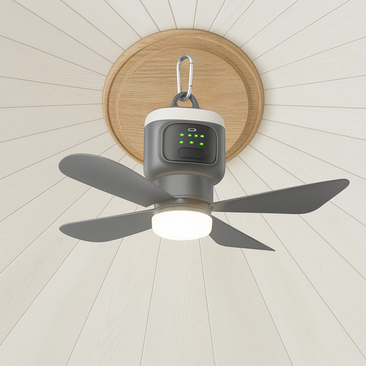 18" Battery Ceiling Fan with Light + Remote – 4-Speed, 8H Timer, 12000mAh Rechargeable | Outdoor Tent, Patio, RV