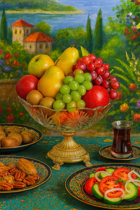 Elegant Glass Fruit Bowl with Ornate Gold Pedestal – Decorative Centerpiece for Fruit, Candy & Keys